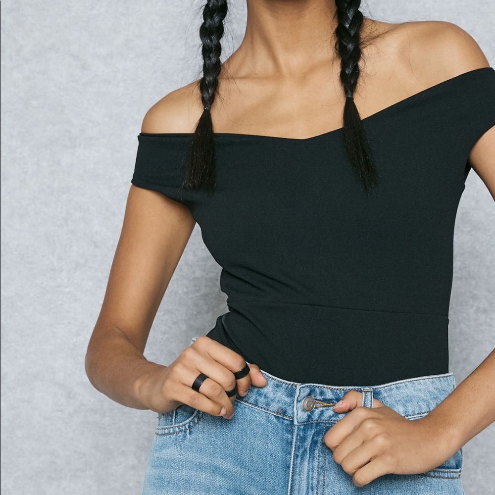 NWT Missguided Black Bardot Bodysuit size 10